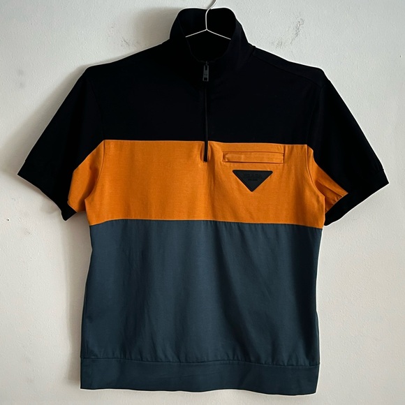 Prada Quarter Zip Neck Cotton Jersey Shirt - M